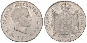 Napoleone (1804-1814) Bologna - 5 Lire 1809 Bordo in rilievo, puntali aguzzi - Gig. 99 AG (g 25,00) Insignificanti segnetti da contatto al D/ ma di co...