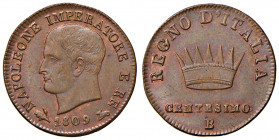 Napoleone (1804-1814) Bologna - Centesimo 1809 - Gig. 237 CU (g 2,23) Conservazione eccezionale in rame rosso, rarissimo di questa qualit&agrave;
FDC