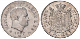 Napoleone (1804-1814) Milano - 2 Lire 1807 cifre della data spaziate - Gig. 125a AG (g 9,99) RR Bel metallo lucente
SPL