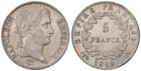 Napoleone (1804-1814) Roma - 5 Franchi 1813 - Gig. 33 AG (g 24,90) RR Minimi graffietti di conio ma bellissimo esemplare per questo tipo di moneta, as...