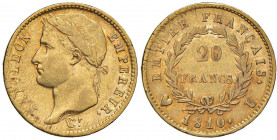 Napoleone (1804-1814) Torino - 20 Franchi 1810 - Gig. 15 AU (g 6,41) RR Minimi graffietti marginali di conio, minimo colpetto al bordo 
BB
