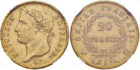 Napoleone (1804-1814) Torino - 20 Franchi 1812 - Gig. 18 AU R In slab NGC MS61 5887105-044. Splendido esemplare per questo tipo di moneta 
qFDC