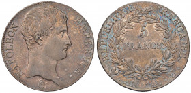 Napoleone (1804-1814) Torino - 5 Franchi A. 14 - Gig. 24 AG (g 25,00) RR Bella patina 
BB+