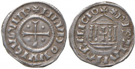 Ludovico il Pio (814-840) Zecca italiana incerta, forse Milano o Pavia - Denaro - cfr. MEC 792 (Pavia) AG (g 1,60) Da notare la S finale di LUDOVICVS ...