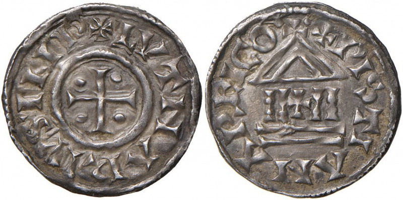 Lotario I (840-855) Zecca incerta - Denaro - cfr. MEC 792 (Pavia) AG (g 1,63) Gi...