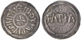 Lotario I (840-855) Pavia - Denaro - cfr. MIR 815 AG (g 1,66) RR Dall’asta Ranieri, 5, lotto 369. Variante molto rara 
BB