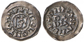 Ugo e Lotario II (931-947) Pavia - Denaro - cfr. MIR 824 AG (g 1,58) RR Patina iridescente. Ex Varesi, 33, lotto 859. Con cartellino di Eugenio Fornon...