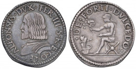FERRARA Alfonso I (1505-1534) Testone col titolo di Gonfaloniere di S.R.C. - MIR 271 AU (g 9,60) RR
BB/BB+