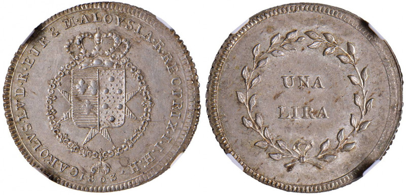 FIRENZE Carlo Ludovico e Maria Luigia (1803-1807) Lira 1803 - MIR 427 AG RR In s...