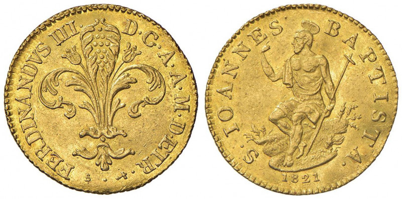 FIRENZE Ferdinando III (1814-1824) Zecchino 1821 - MIR 434/2 AU (g 3,48) RR Legg...