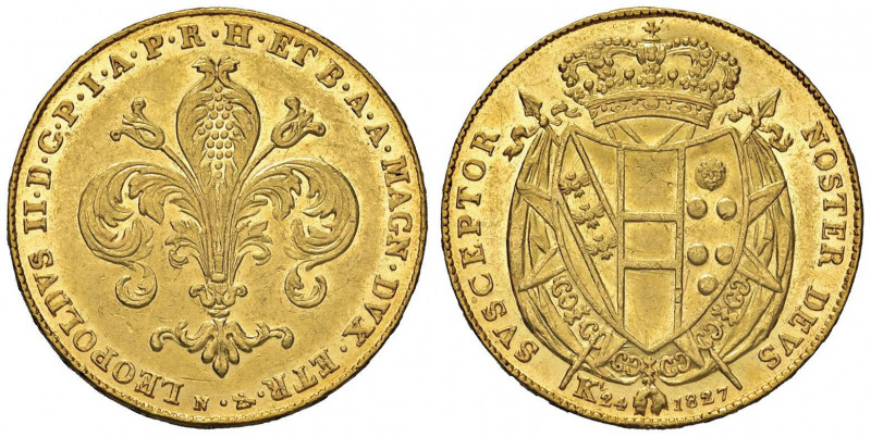 FIRENZE Leopoldo II (1824-1859) 80 Fiorini 1827 - MIR 443/1 AU (g 32,63) RR Mini...
