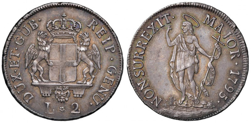 GENOVA Dogi biennali (1528-1797) 2 Lire 1795 - MIR 317/3 AG (g 8,21) Splendida p...