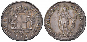 GENOVA Dogi biennali (1528-1797) 2 Lire 1795 - MIR 317/3 AG (g 8,21) Splendida patina iridescente di vecchia raccolta 
SPL