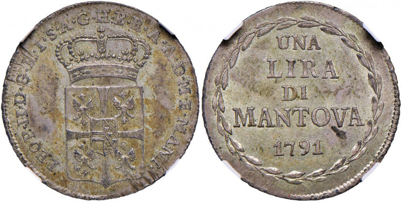 MANTOVA Leopoldo II (1790-1792) Lira 1791 - MIR 767 MI R In slab NGC MS64 588710...