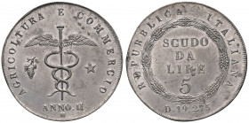 MILANO Repubblica italiana (1802-1805) Progetto dello scudo da lire 5 A. II Bordo liscio - cfr. Crippa 5 Stagno (g 17,76) RRR Crippa cita esemplari in...