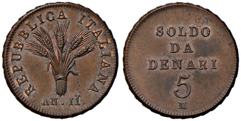 MILANO Repubblica italiana (1802-1805) Progetto del denari 5 A. II Bordo a serpe...