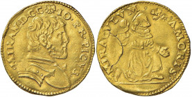 MIRANDOLA Gian Francesco II Pico (1499-1533) Doppio ducato - MIR 468 AU (g 6,88) RR Ex NAC 85, 2015. Sfogliatura del tondello al R/ ma splendido ritra...
