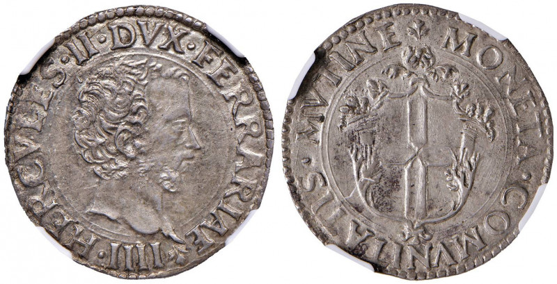 MODENA Ercole II (1534-1559) Bianco a testa nuda - MIR 646 AG (g 4,85) In slab N...