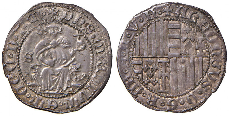 NAPOLI Alfonso I d’Aragona (1442-1458) Carlino con sigla S a sinistra del re - M...