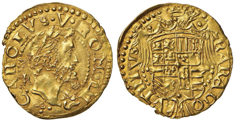 NAPOLI Carlo V (1516-1554) Ducato sigla IBR dietro la testa, sotto la testa, ros...