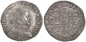 NAPOLI Filippo II (1554-1598) Mezzo ducato con sigla IBR - Magliocca 19 AG (g 13,47) RR Variante di marchio. Porosità marginale sul bel metallo lucent...