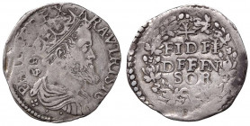 NAPOLI Filippo II (1554-1598) Carlino con sigla con sigla GR / VP, rosetta e due punti sotto il busto - Magliocca 71 AG (g 2,99) RRRR
MB