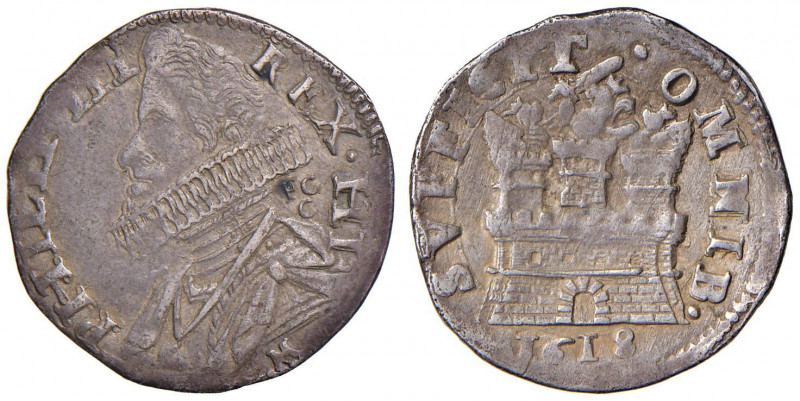 NAPOLI Filippo III (1598-1621) 15 Grana 1618 con sigla F C / C - Magliocca 20 AG...