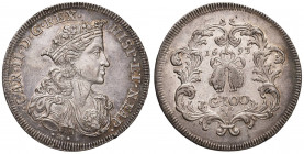 NAPOLI Carlo II (1674-1700) Ducato 1693 - Magliocca 7 AG (g 21,87) Graffi di conio al D/ ma splendido esemplare con delicata patina 
SPL+
