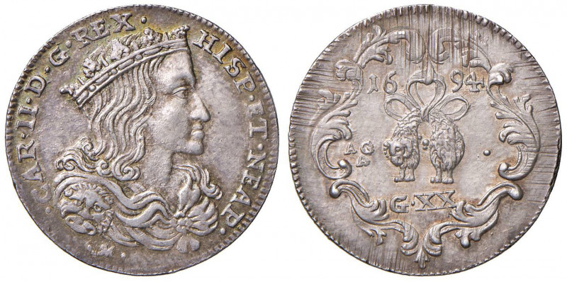 NAPOLI Carlo II (1674-1700) Tarì 1694 - Magliocca 25 AG (g 4,39) Graffietti di c...