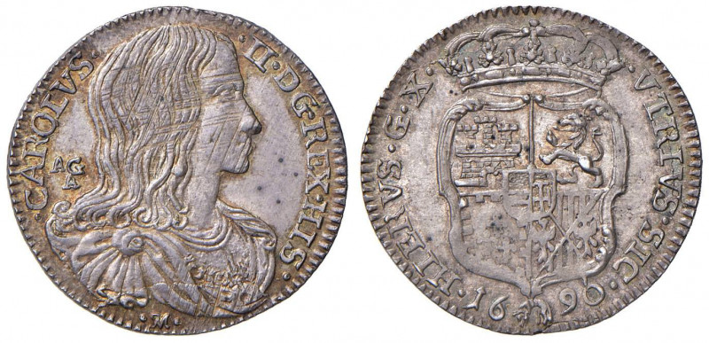 NAPOLI Carlo II (1674-1700) Carlino 1690 - Magliocca 41 AG (g 2,55) Graffietti d...