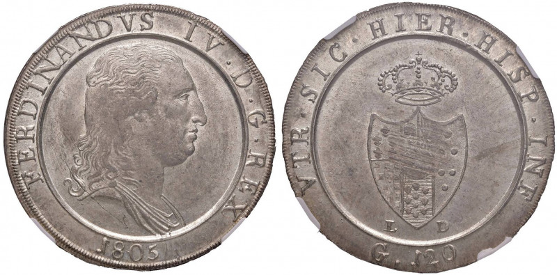 NAPOLI Ferdinando IV (1759-1816) Piastra 1805 Capelli lisci - Magliocca 391 AG (...
