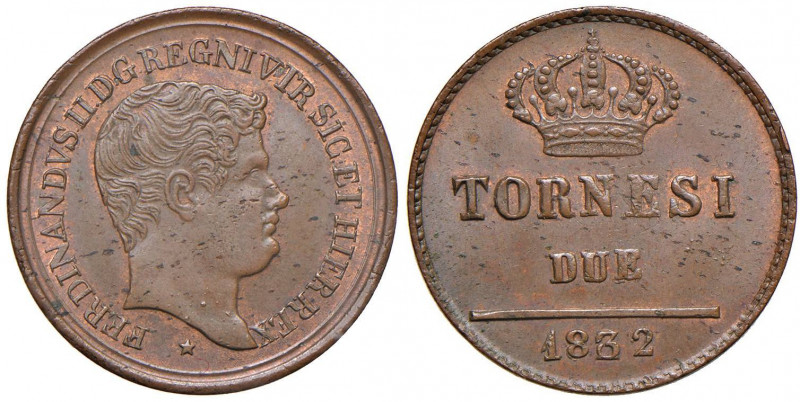 NAPOLI Ferdinando II (1830-1859) 2 Tornesi 1832 - Magliocca 730 CU (g 5,64) RRRR...