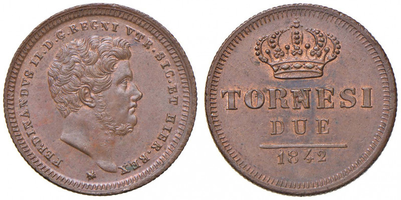 NAPOLI Ferdinando II (1830-1859) 2 Tornesi 1842 - Magliocca 734 CU (g 6,92) Rame...