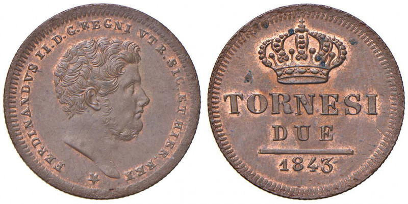 NAPOLI Ferdinando II (1830-1859) 2 Tornesi 1843 - Magliocca 735 CU (g 6,42) Rame...