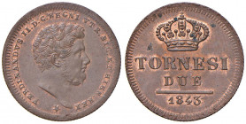 NAPOLI Ferdinando II (1830-1859) 2 Tornesi 1843 - Magliocca 735 CU (g 6,42) Rame rosso
FDC