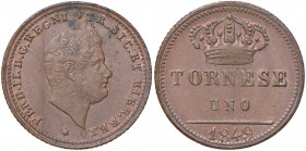 NAPOLI Ferdinando II (1830-1859) Tornese 1849 - Magliocca 777 CU (g 3,01) 
qFDC