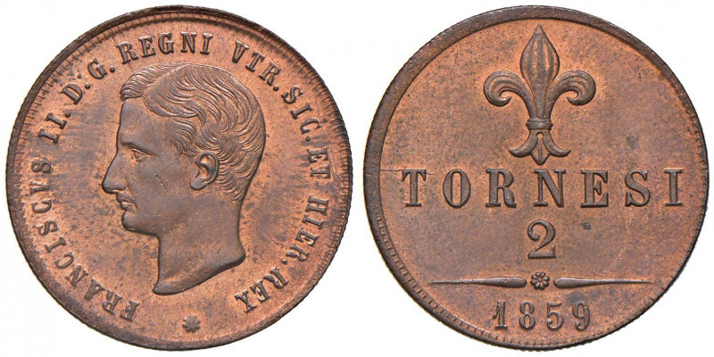 NAPOLI Francesco II (1859-1860) 2 Tornesi 1859 - Magliocca 812 CU (g 6,39) Rame ...