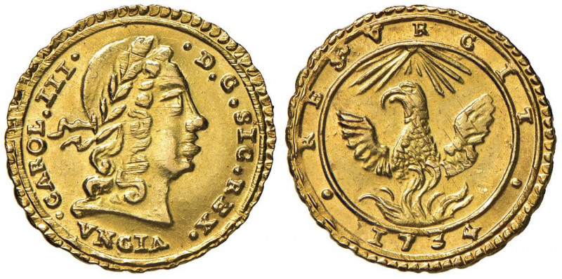 PALERMO Carlo III (1720-1734) Oncia 1734 - MIR 514/2 AU (g 4,44) Consueti minimi...