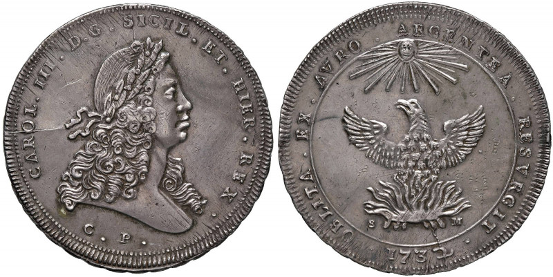 PALERMO Carlo III (1720-1734) Oncia 1732 sigla C P - MIR 515 AG (g 73,81) RR Con...