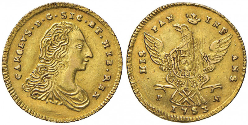 PALERMO Carlo di Borbone (1734-1759) Doppia oncia 1753 sigla P N - MIR 562/1 AU ...