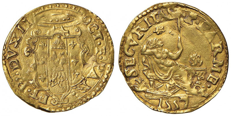 PARMA Ottavio Farnese (1547-1586) Scudo d’oro 1557 - MIR 924/4 AU (g 3,13) RR Le...