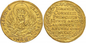 VENEZIA Giovanni II Corner (1709-1722) Osella 1710 A. II in oro da 4 zecchini - Pa. 9 AU (g 13,80) RRRR Da montatura 
SPL