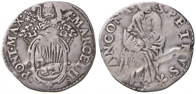 Marcello II (1555) Ancona - Giulio 1555 - Munt. 8 AG (g 2,87) RRRRR Ondulazione ...