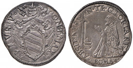 Pio V (1566-1572) Testone - Munt. 3 AG (g 9,13) RR Minime screpolature di conio e leggermente ribattuto, bellissima ed intensa patina 
qSPL