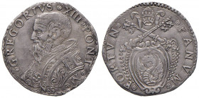Gregorio XIII (1572-1585) Fano - Testone - Munt. 372 AG (g 8,41) RR Tosato ma di ottima conservazione per questo tipo di moneta
BB+