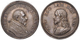 Alessandro VII (1655-1667) Medaglia A. I per il possesso del Laterano - Opus: Gaspare Morone - Miselli 525 AG (g 15,37 - Ø 31 mm) RR Colpo al bordo, s...