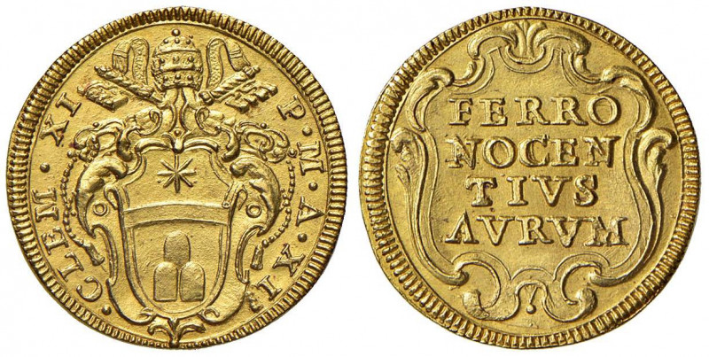 Clemente XI (1700-1721) Scudo d’oro A. XII - Munt. 16 AU (g 3,36) RRR Conservazi...