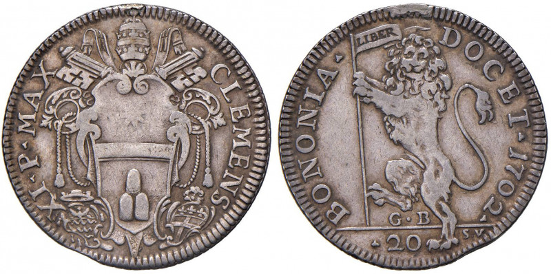Clemente XI (1700-1721) Bologna - Lira 1702 - Munt. 179 AG (g 6,01) RRR Traccia ...