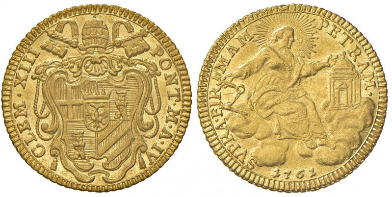Clemente XIII (1758-1769) Zecchino 1761 A. IV - Munt. 5 AU (g 3,44) Splendido es...
