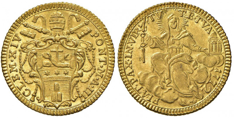 Clemente XIV (1769-1774) Zecchino 1772 A. III - Munt. 1b AU (g 3,46) RR
FDC